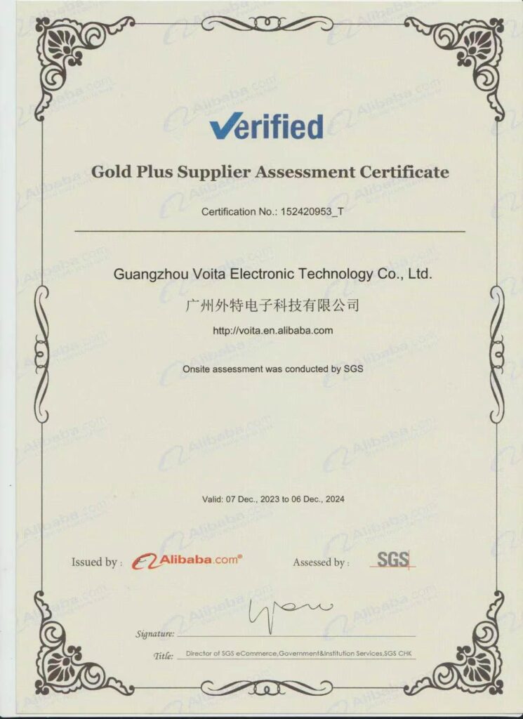 Alibaba Gold Plus Verified Supplier Certificate - Guangzhou VOITA Electronic Technology